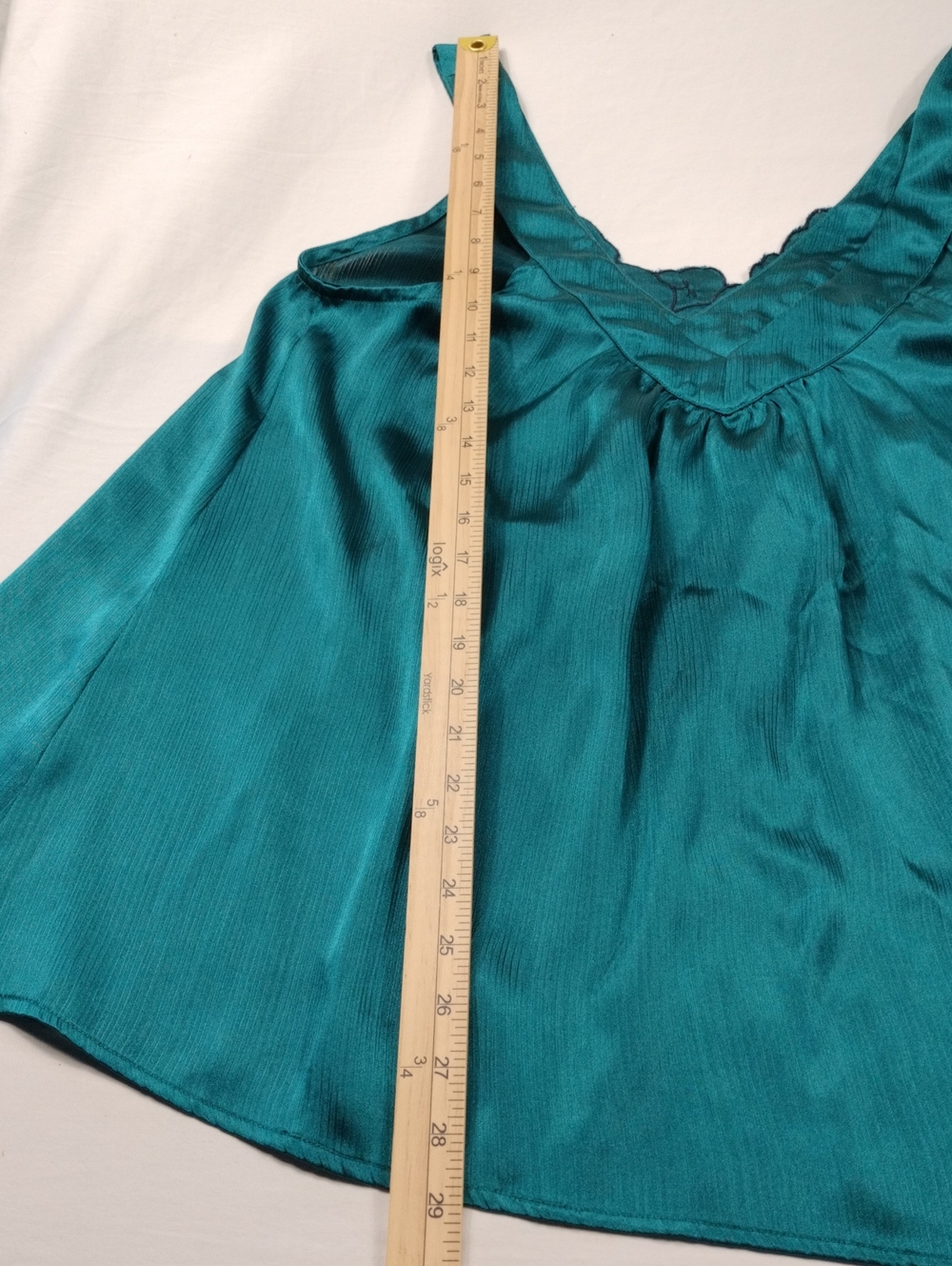 Lux Teal Satin Camisole with V-Neck, Front And Back Size Small - Picture 9 of 10